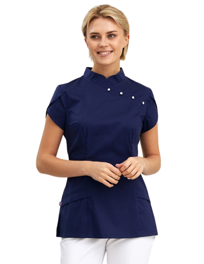 Treat in Style Pearls Blouse Blue - LK1039-0200-1-50 by scrub-supply.com