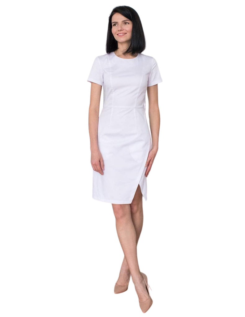 Treat in Style Slit Dress White -  by scrub-supply.com