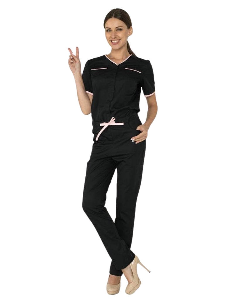 Treat in Style Jumpsuit Black With Pink - LK407-0309-1-48 by scrub-supply.com