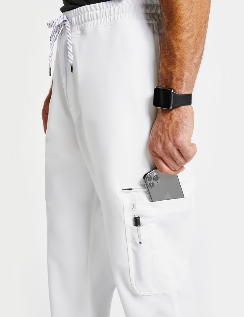 Jaanuu Men's Slim-Fit Cargo Pant - Short White -  by scrub-supply.com