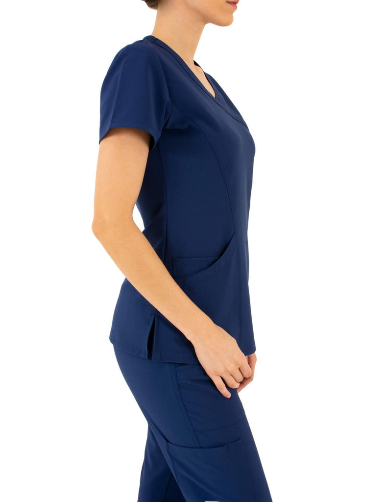 Life Threads Women's Active Mock Wrap Top Ceil Blue -  by scrub-supply.com