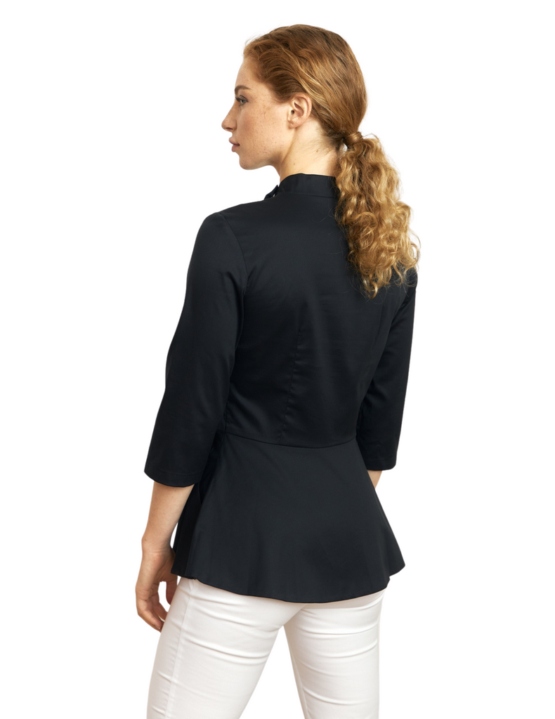 Treat in Style Button Peplum Blouse Black -  by scrub-supply.com