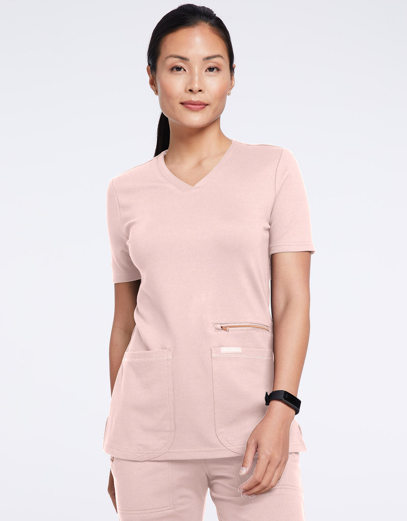 Jaanuu Women’s Rose Trim 4-Pocket Top Blushing Pink - J96239-BSPT-XL by scrub-supply.com
